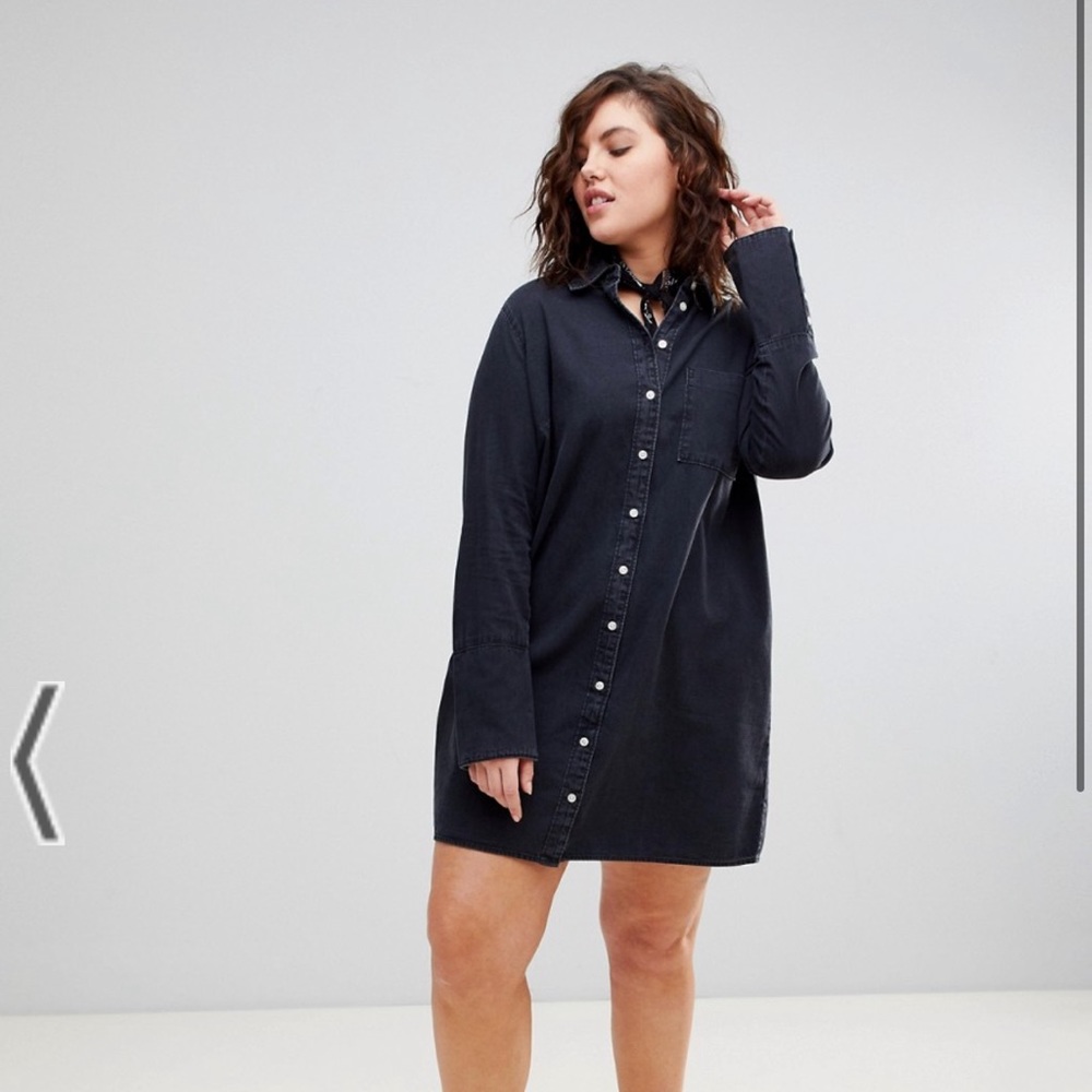 Denim Shirt Dress With Deep Cuff in Washed Black
